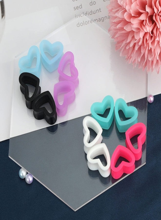 Qmcandy 6 Pairs Heart Shape Silicone Tunnels Piercing Flexible Double Flared Ear Gauges 00g - Image 3